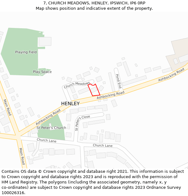 7, CHURCH MEADOWS, HENLEY, IPSWICH, IP6 0RP: Location map and indicative extent of plot