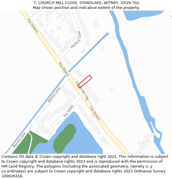 7, CHURCH MILL CLOSE, STANDLAKE, WITNEY, OX29 7SU: Location map and indicative extent of plot