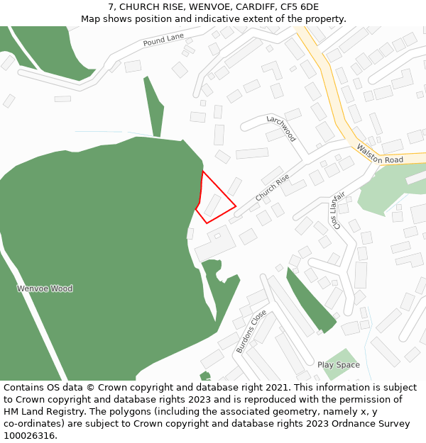 7, CHURCH RISE, WENVOE, CARDIFF, CF5 6DE: Location map and indicative extent of plot