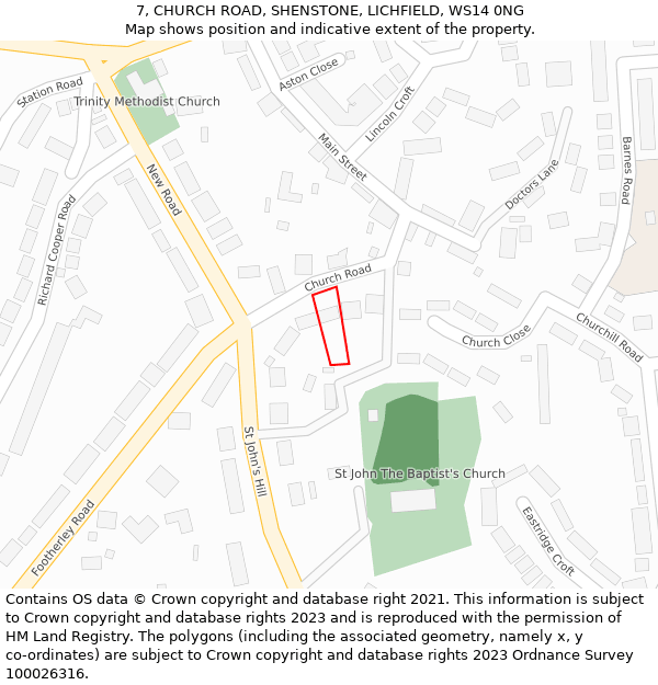 7, CHURCH ROAD, SHENSTONE, LICHFIELD, WS14 0NG: Location map and indicative extent of plot