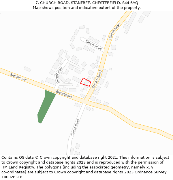 7, CHURCH ROAD, STANFREE, CHESTERFIELD, S44 6AQ: Location map and indicative extent of plot