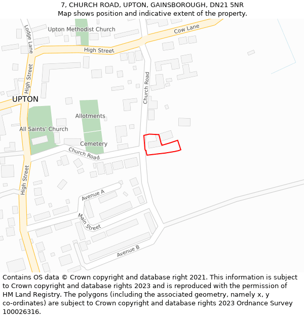7, CHURCH ROAD, UPTON, GAINSBOROUGH, DN21 5NR: Location map and indicative extent of plot