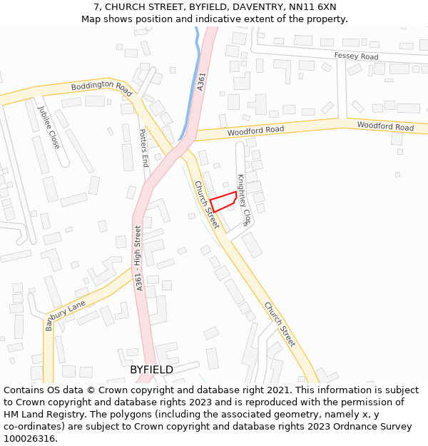 7, CHURCH STREET, BYFIELD, DAVENTRY, NN11 6XN: Location map and indicative extent of plot