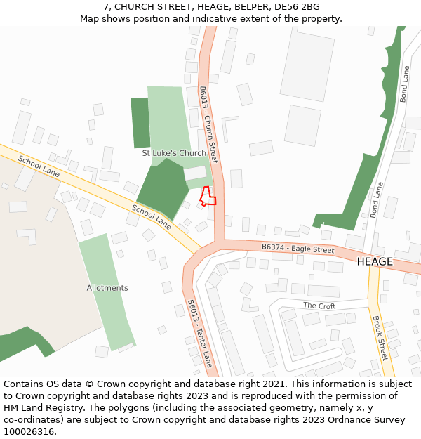 7, CHURCH STREET, HEAGE, BELPER, DE56 2BG: Location map and indicative extent of plot