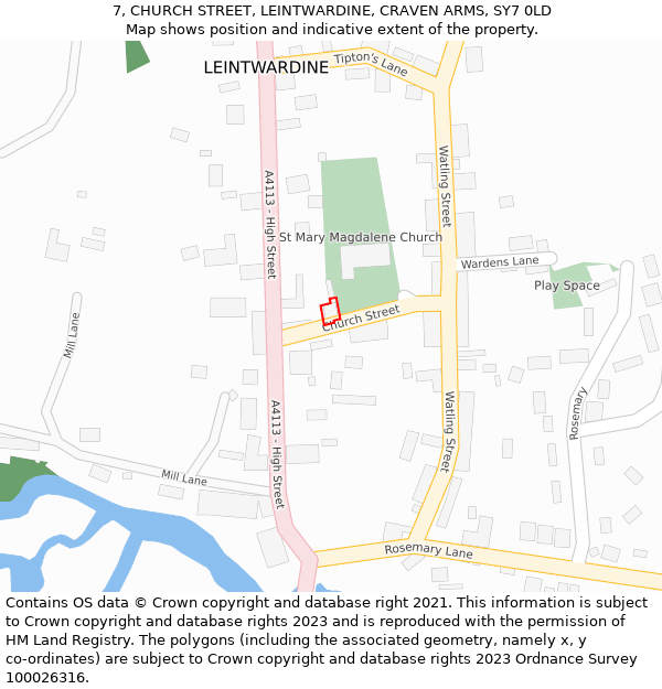 7, CHURCH STREET, LEINTWARDINE, CRAVEN ARMS, SY7 0LD: Location map and indicative extent of plot