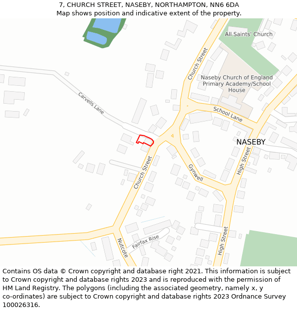 7, CHURCH STREET, NASEBY, NORTHAMPTON, NN6 6DA: Location map and indicative extent of plot
