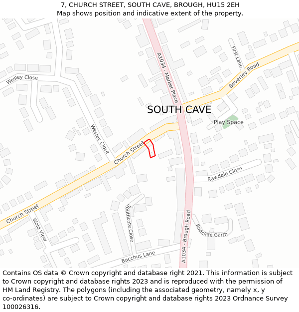 7, CHURCH STREET, SOUTH CAVE, BROUGH, HU15 2EH: Location map and indicative extent of plot