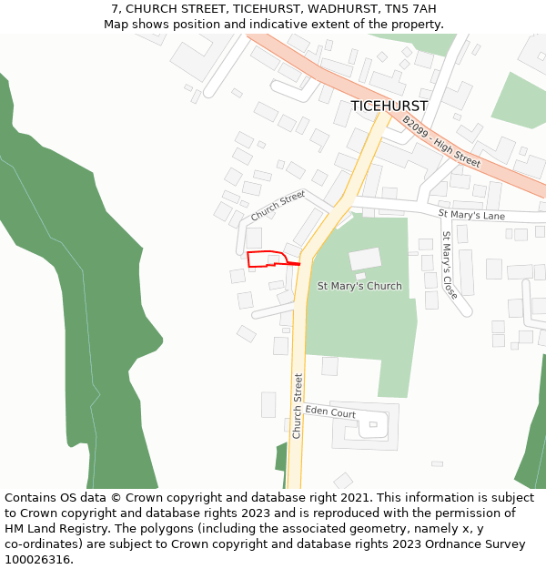 7, CHURCH STREET, TICEHURST, WADHURST, TN5 7AH: Location map and indicative extent of plot