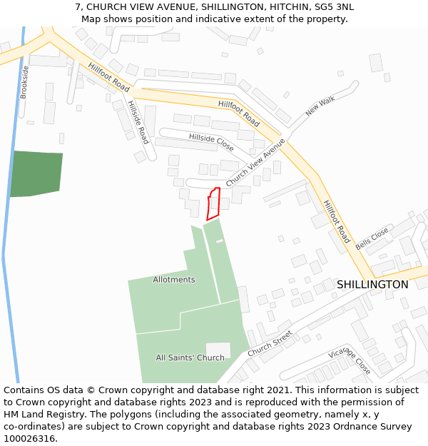 7, CHURCH VIEW AVENUE, SHILLINGTON, HITCHIN, SG5 3NL: Location map and indicative extent of plot