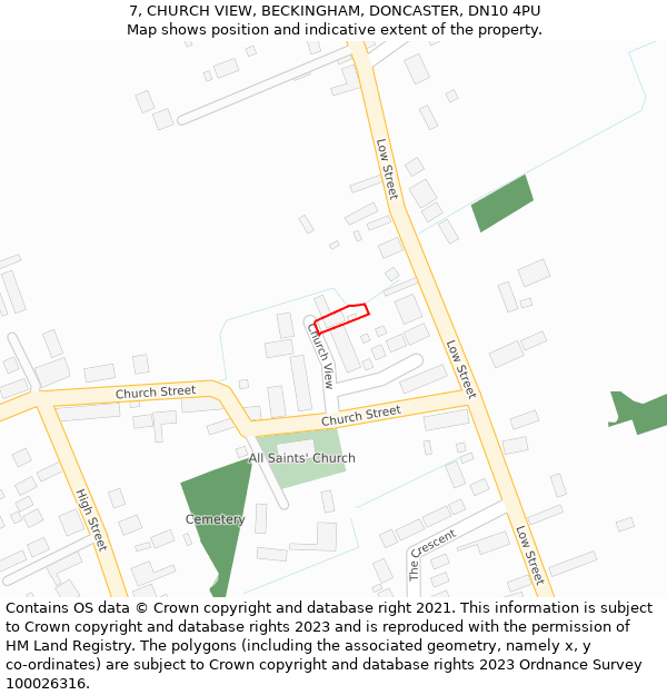 7, CHURCH VIEW, BECKINGHAM, DONCASTER, DN10 4PU: Location map and indicative extent of plot