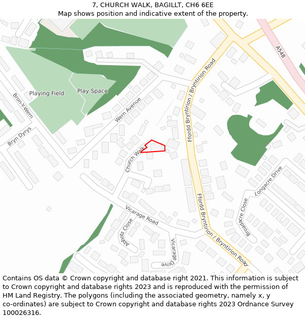 7, CHURCH WALK, BAGILLT, CH6 6EE: Location map and indicative extent of plot