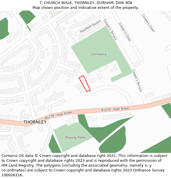 7, CHURCH WALK, THORNLEY, DURHAM, DH6 3EN: Location map and indicative extent of plot