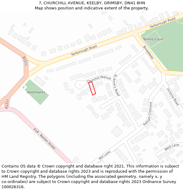 7, CHURCHILL AVENUE, KEELBY, GRIMSBY, DN41 8HN: Location map and indicative extent of plot