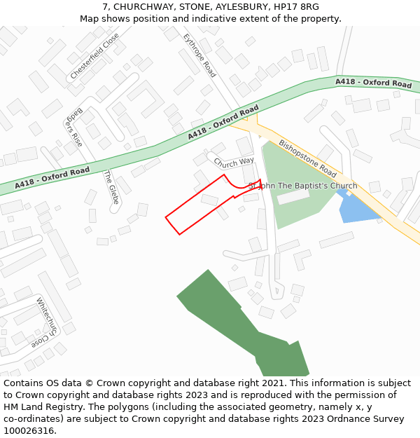 7, CHURCHWAY, STONE, AYLESBURY, HP17 8RG: Location map and indicative extent of plot