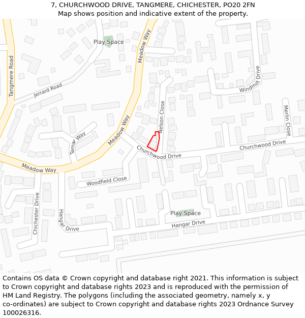 7, CHURCHWOOD DRIVE, TANGMERE, CHICHESTER, PO20 2FN: Location map and indicative extent of plot