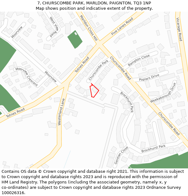 7, CHURSCOMBE PARK, MARLDON, PAIGNTON, TQ3 1NP: Location map and indicative extent of plot