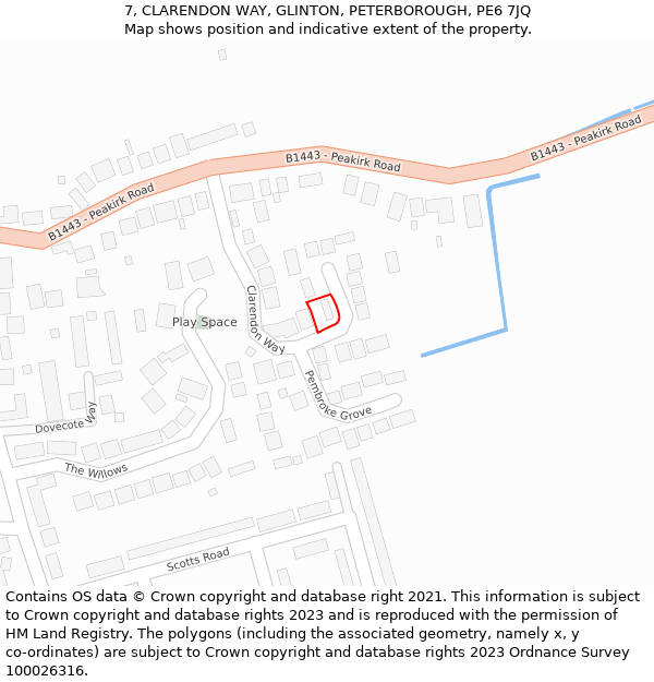 7, CLARENDON WAY, GLINTON, PETERBOROUGH, PE6 7JQ: Location map and indicative extent of plot