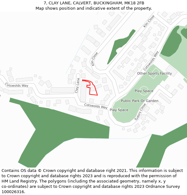 7, CLAY LANE, CALVERT, BUCKINGHAM, MK18 2FB: Location map and indicative extent of plot