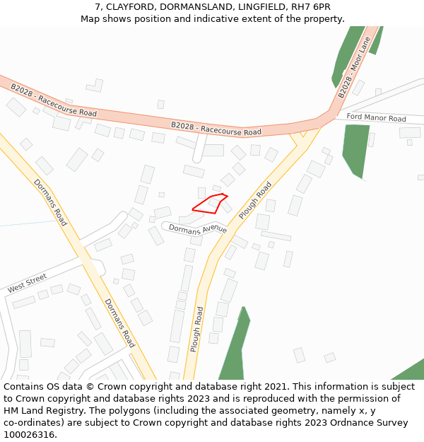 7, CLAYFORD, DORMANSLAND, LINGFIELD, RH7 6PR: Location map and indicative extent of plot