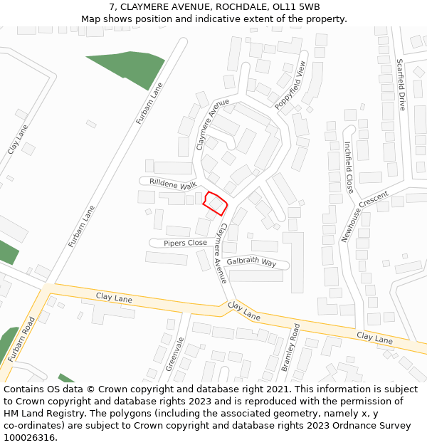 7, CLAYMERE AVENUE, ROCHDALE, OL11 5WB: Location map and indicative extent of plot
