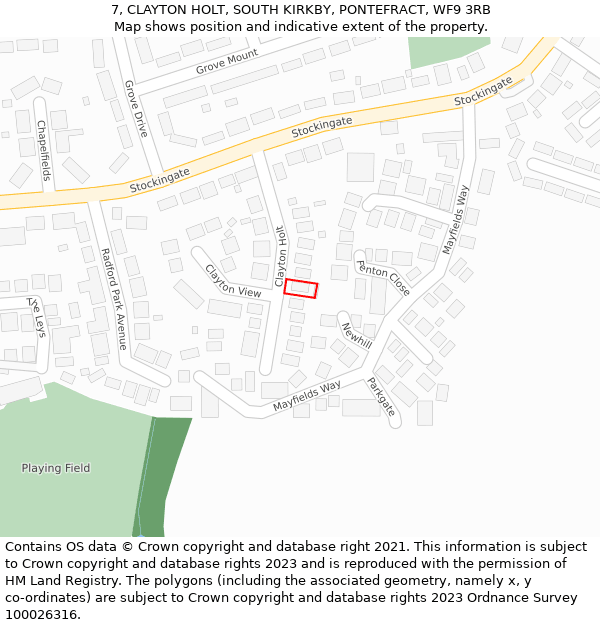 7, CLAYTON HOLT, SOUTH KIRKBY, PONTEFRACT, WF9 3RB: Location map and indicative extent of plot