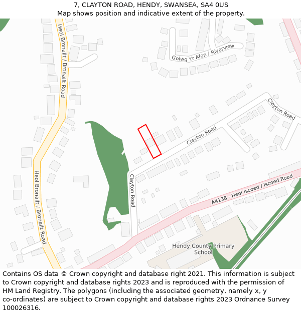 7, CLAYTON ROAD, HENDY, SWANSEA, SA4 0US: Location map and indicative extent of plot