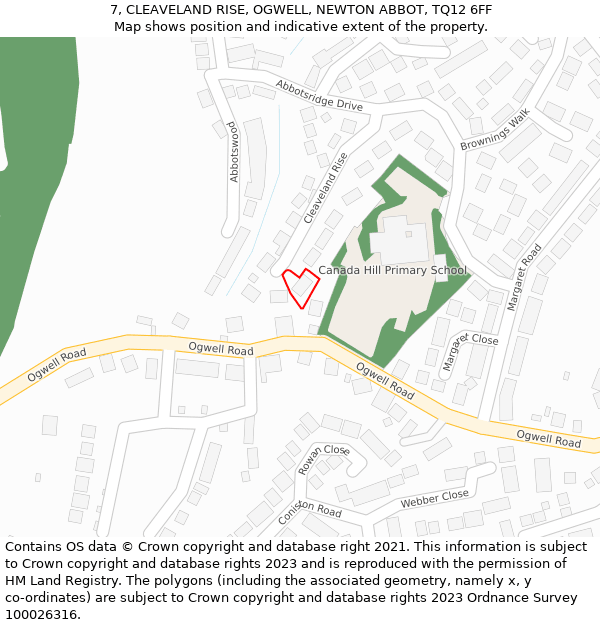 7, CLEAVELAND RISE, OGWELL, NEWTON ABBOT, TQ12 6FF: Location map and indicative extent of plot