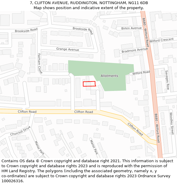 7, CLIFTON AVENUE, RUDDINGTON, NOTTINGHAM, NG11 6DB: Location map and indicative extent of plot