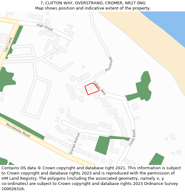 7, CLIFTON WAY, OVERSTRAND, CROMER, NR27 0NG: Location map and indicative extent of plot