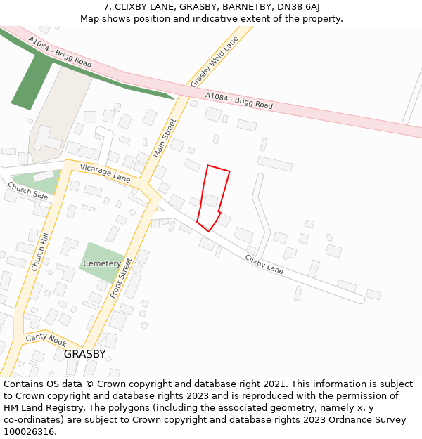 7, CLIXBY LANE, GRASBY, BARNETBY, DN38 6AJ: Location map and indicative extent of plot