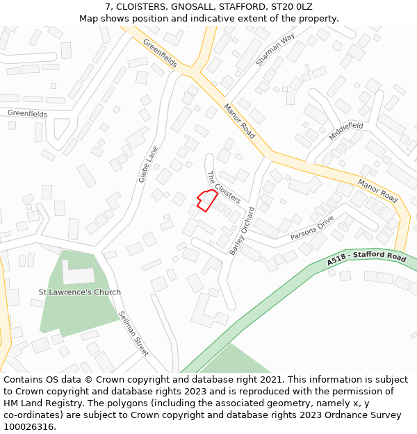 7, CLOISTERS, GNOSALL, STAFFORD, ST20 0LZ: Location map and indicative extent of plot