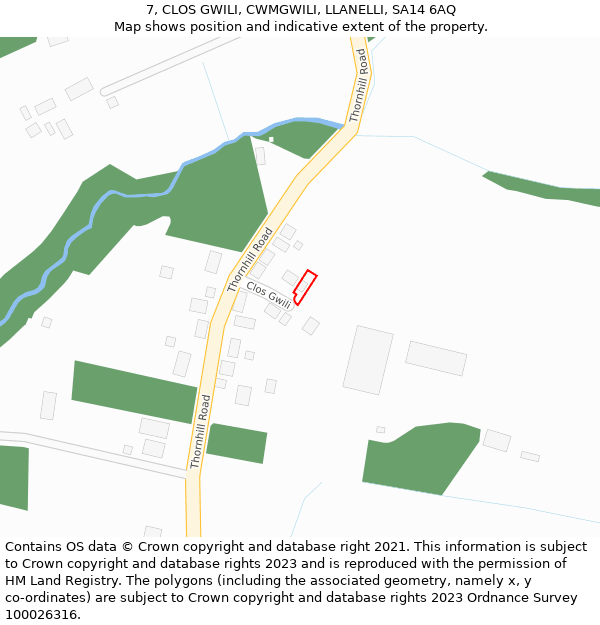 7, CLOS GWILI, CWMGWILI, LLANELLI, SA14 6AQ: Location map and indicative extent of plot