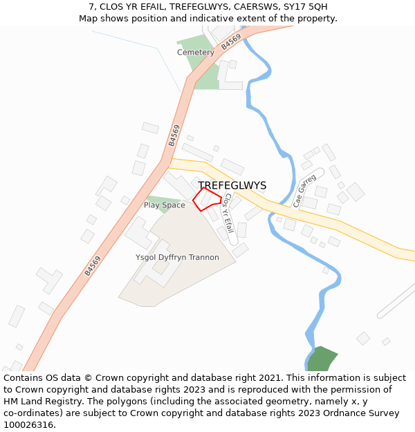 7, CLOS YR EFAIL, TREFEGLWYS, CAERSWS, SY17 5QH: Location map and indicative extent of plot