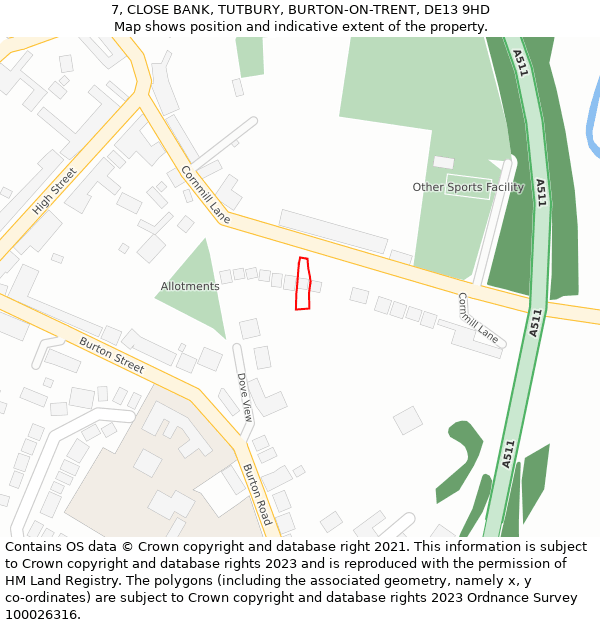 7, CLOSE BANK, TUTBURY, BURTON-ON-TRENT, DE13 9HD: Location map and indicative extent of plot