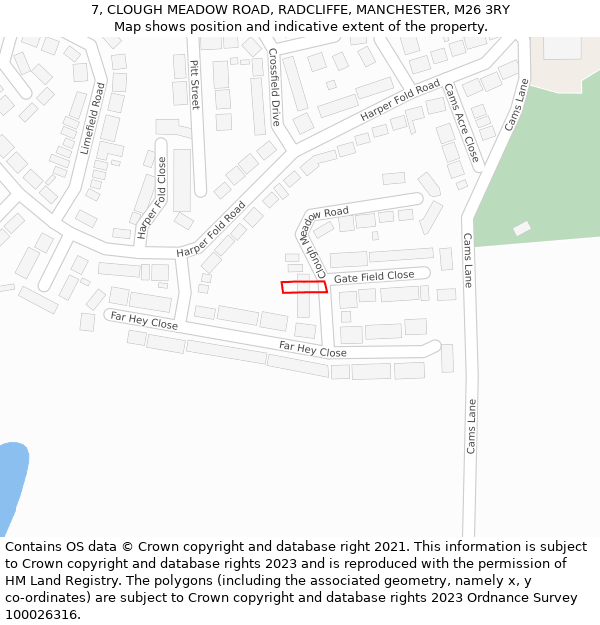 7, CLOUGH MEADOW ROAD, RADCLIFFE, MANCHESTER, M26 3RY: Location map and indicative extent of plot