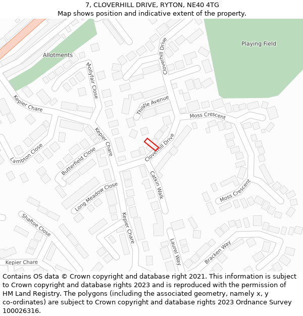 7, CLOVERHILL DRIVE, RYTON, NE40 4TG: Location map and indicative extent of plot