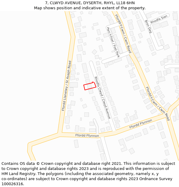 7, CLWYD AVENUE, DYSERTH, RHYL, LL18 6HN: Location map and indicative extent of plot