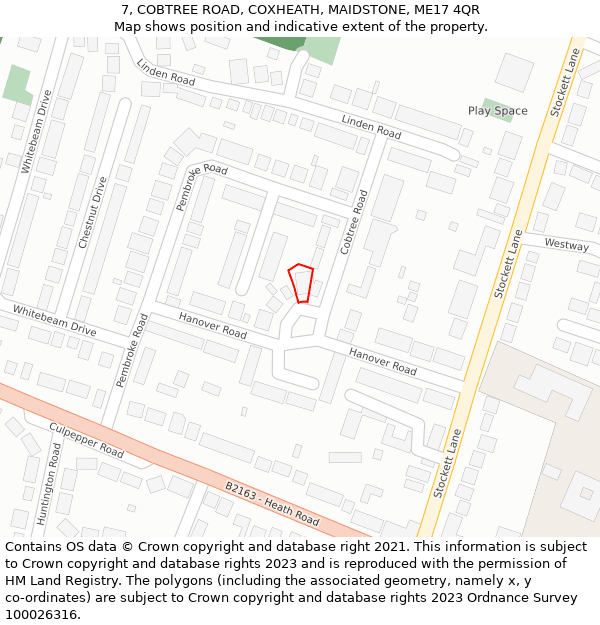 7, COBTREE ROAD, COXHEATH, MAIDSTONE, ME17 4QR: Location map and indicative extent of plot