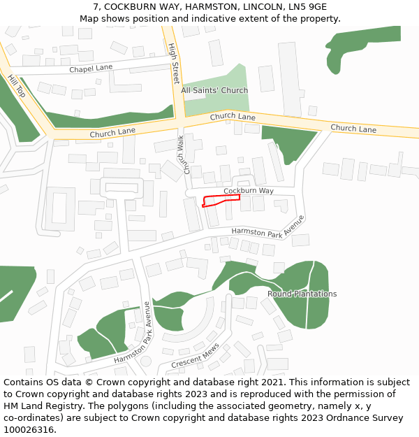 7, COCKBURN WAY, HARMSTON, LINCOLN, LN5 9GE: Location map and indicative extent of plot