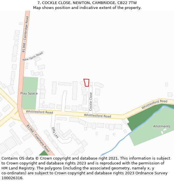 7, COCKLE CLOSE, NEWTON, CAMBRIDGE, CB22 7TW: Location map and indicative extent of plot