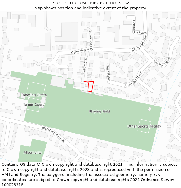 7, COHORT CLOSE, BROUGH, HU15 1SZ: Location map and indicative extent of plot