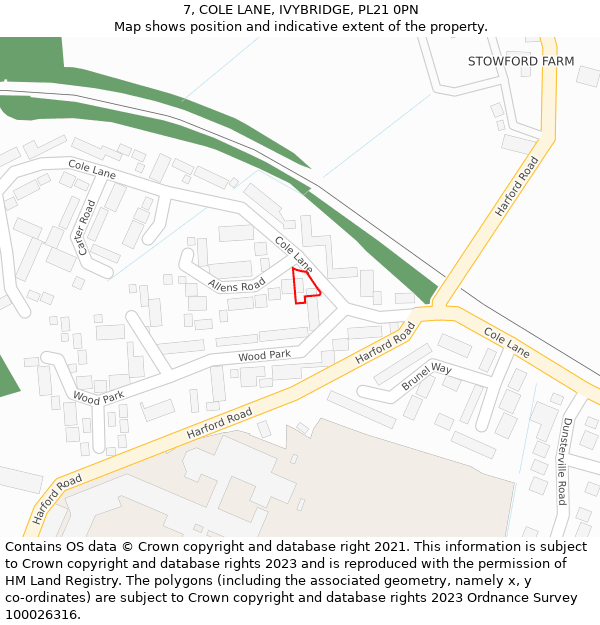 7, COLE LANE, IVYBRIDGE, PL21 0PN: Location map and indicative extent of plot