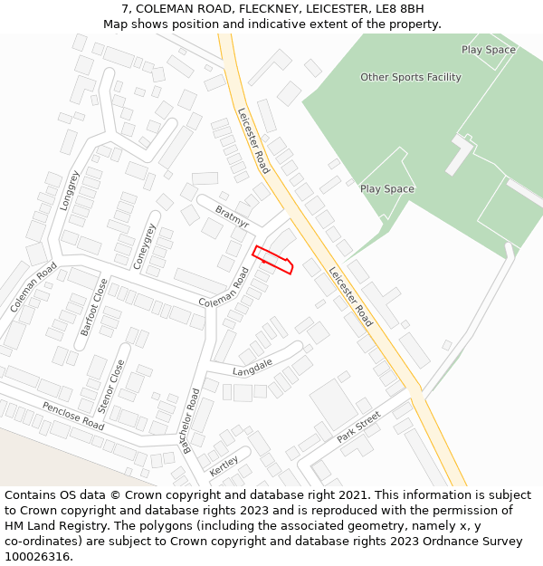 7, COLEMAN ROAD, FLECKNEY, LEICESTER, LE8 8BH: Location map and indicative extent of plot