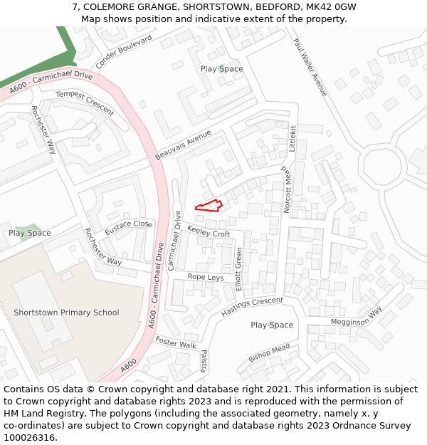 7, COLEMORE GRANGE, SHORTSTOWN, BEDFORD, MK42 0GW: Location map and indicative extent of plot