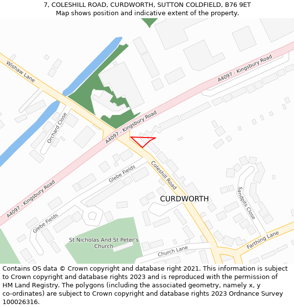 7, COLESHILL ROAD, CURDWORTH, SUTTON COLDFIELD, B76 9ET: Location map and indicative extent of plot