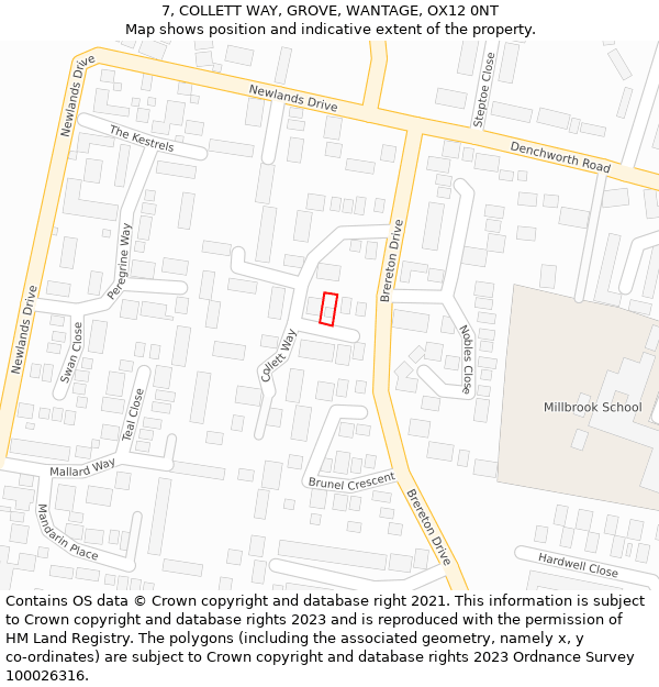 7, COLLETT WAY, GROVE, WANTAGE, OX12 0NT: Location map and indicative extent of plot