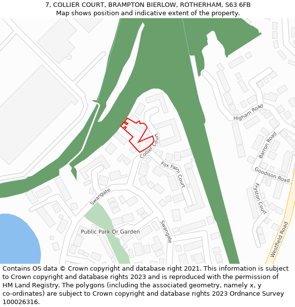 7, COLLIER COURT, BRAMPTON BIERLOW, ROTHERHAM, S63 6FB: Location map and indicative extent of plot