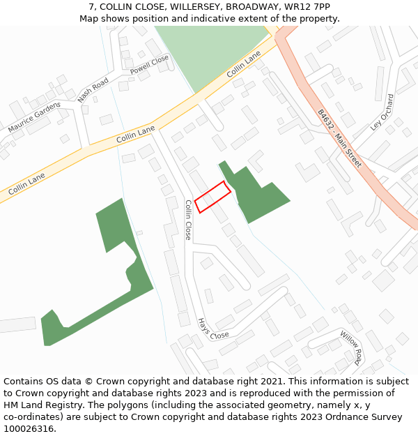 7, COLLIN CLOSE, WILLERSEY, BROADWAY, WR12 7PP: Location map and indicative extent of plot