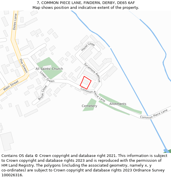 7, COMMON PIECE LANE, FINDERN, DERBY, DE65 6AF: Location map and indicative extent of plot