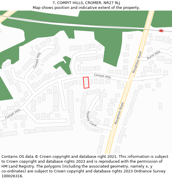 7, COMPIT HILLS, CROMER, NR27 9LJ: Location map and indicative extent of plot